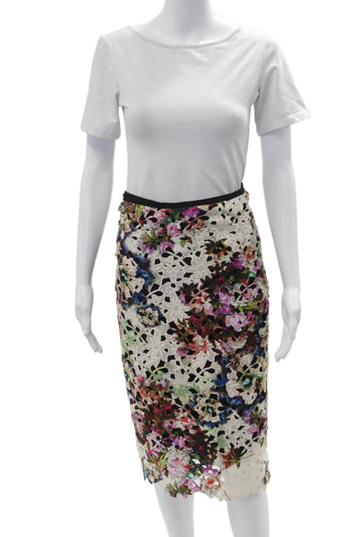 Artelier Nicole Miller Womens Pencil Floral Beige Midi Skirt Size 2