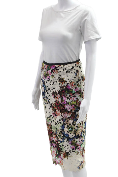 Artelier Nicole Miller Womens Pencil Floral Beige Midi Skirt Size 2
