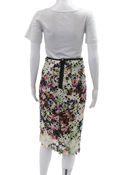 Artelier Nicole Miller Womens Pencil Floral Beige Midi Skirt Size 2