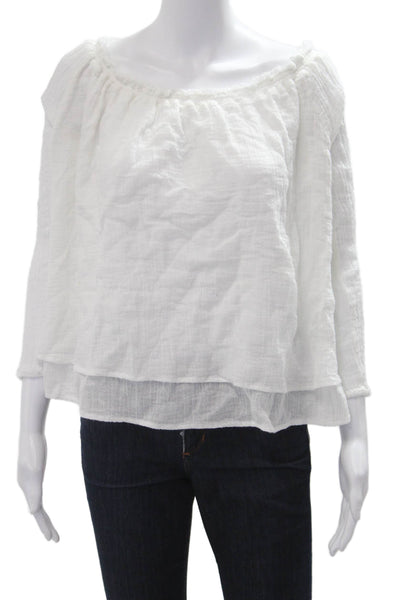 Generation Love Women Bohemian Cotton Solid Long Sleeve Blouse White Size XS