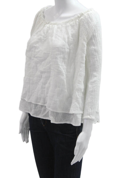 Generation Love Women Bohemian Cotton Solid Long Sleeve Blouse White Size XS