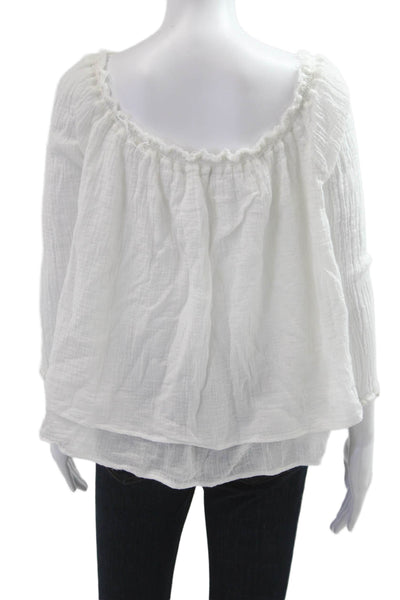Generation Love Women Bohemian Cotton Solid Long Sleeve Blouse White Size XS