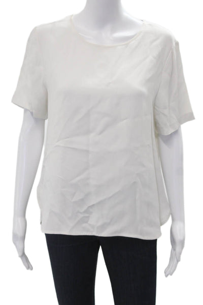 Zara Woman Womens Basic White Polyester Round Neck Short Sleeve Blouse Size L