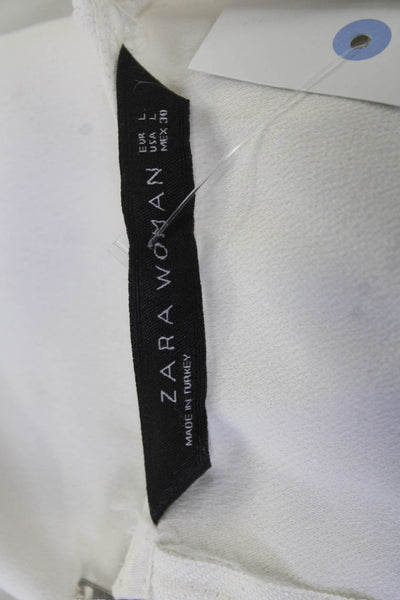Zara Woman Womens Basic White Polyester Round Neck Short Sleeve Blouse Size L