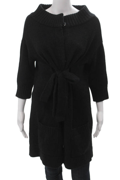 Vince Womens Black Cashmere Alpaca Mockneck Button Cardigan 3/4 Sleeve Size L