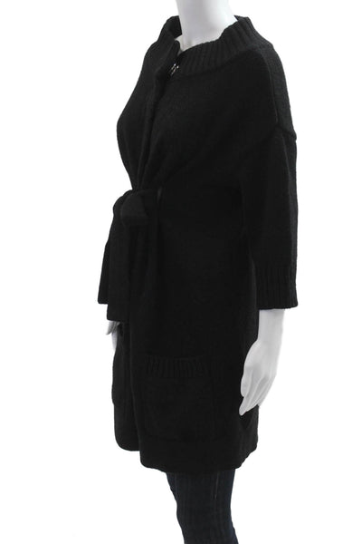 Vince Womens Black Cashmere Alpaca Mockneck Button Cardigan 3/4 Sleeve Size L