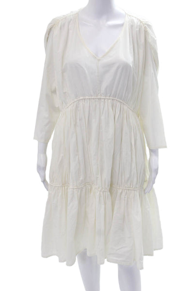 Merlette Women Trapeze Swing Midi V-Neck Long Sleeve Cotton Dress Size M