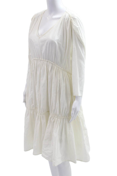 Merlette Women Trapeze Swing Midi V-Neck Long Sleeve Cotton Dress Size M