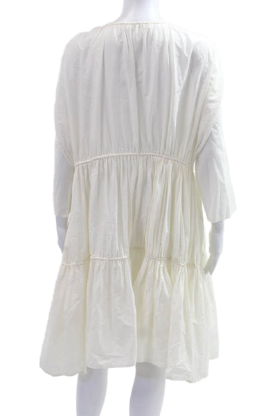 Merlette Women Trapeze Swing Midi V-Neck Long Sleeve Cotton Dress Size M