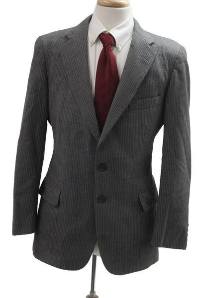 Nordstrom Mens Striped Gray Collared Suit Jacket Button Longsleeve Size 42