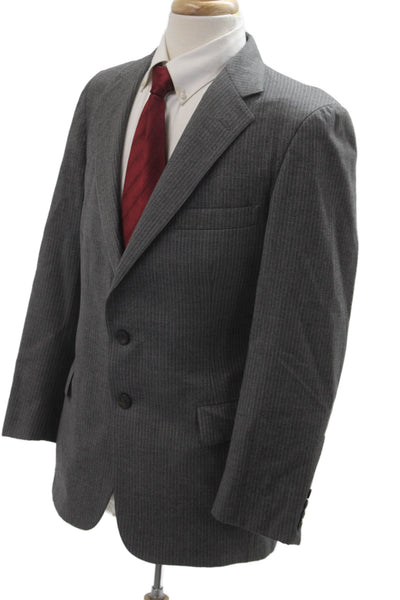 Nordstrom Mens Striped Gray Collared Suit Jacket Button Longsleeve Size 42