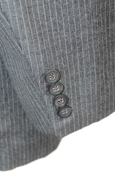 Nordstrom Mens Striped Gray Collared Suit Jacket Button Longsleeve Size 42