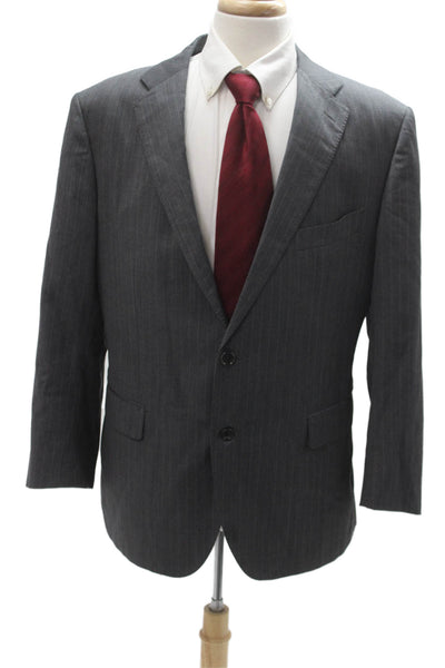 Faconnable Mens Dark Gray Striped Wool Suit Jacket Button Collared Size 56