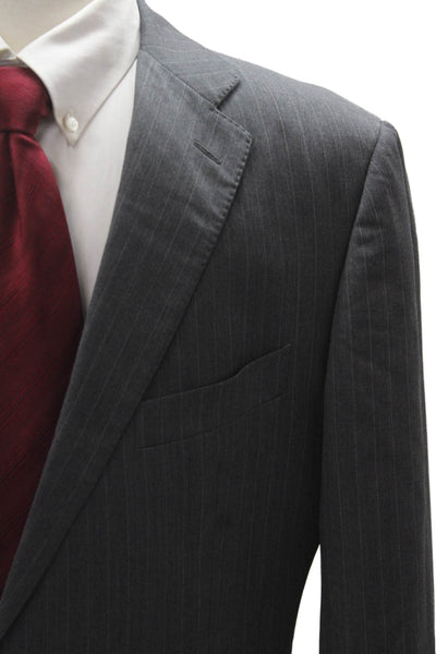 Faconnable Mens Dark Gray Striped Wool Suit Jacket Button Collared Size 56
