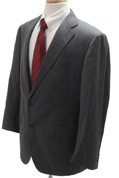 Faconnable Mens Dark Gray Striped Wool Suit Jacket Button Collared Size 56