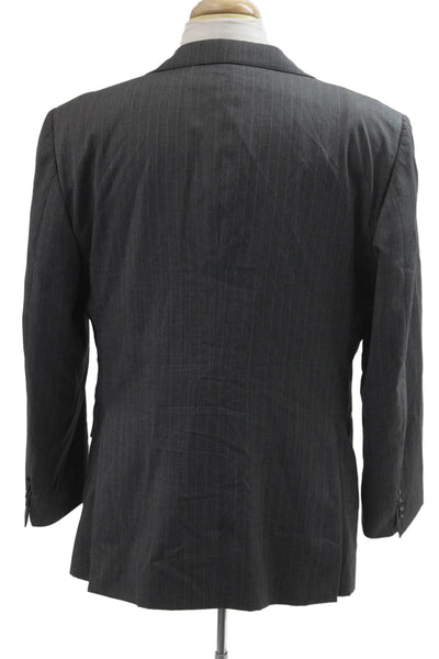 Faconnable Mens Dark Gray Striped Wool Suit Jacket Button Collared Size 56