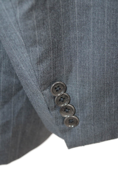 Faconnable Mens Dark Gray Striped Wool Suit Jacket Button Collared Size 56