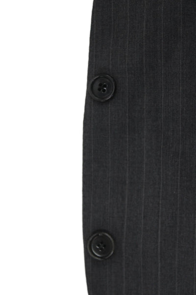 Faconnable Mens Dark Gray Striped Wool Suit Jacket Button Collared Size 56