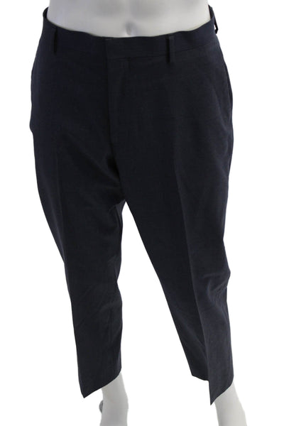 J Crew Mens Cropped Dress Pants Dark Blue Wool Button Inseam 32 Size 35