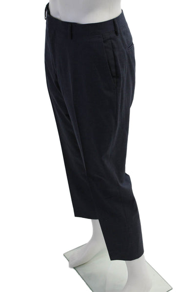 J Crew Mens Cropped Dress Pants Dark Blue Wool Button Inseam 32 Size 35