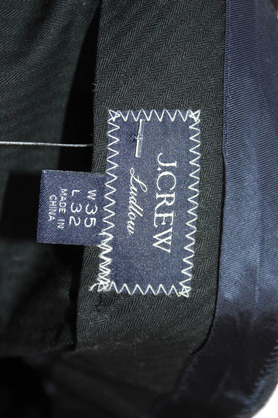 J Crew Mens Cropped Dress Pants Dark Blue Wool Button Inseam 32 Size 35