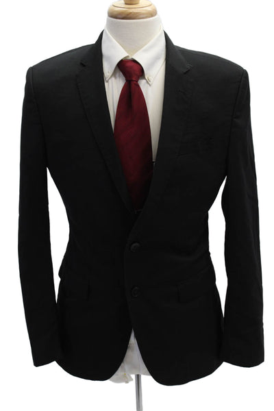 Boss Hugo Boss Mens Black Virgin Wool Collared Blazer Button Solid Size 40