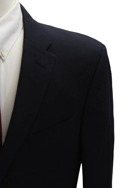 Tommy Hilfiger Mens Dark Blue Wool Blazer Collared Button Solid Fall Size 42