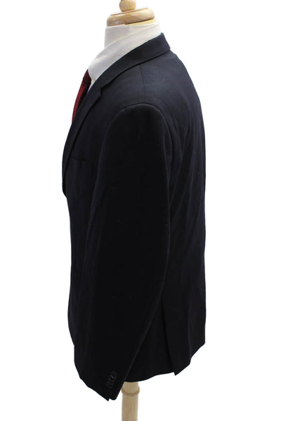 Tommy Hilfiger Mens Dark Blue Wool Blazer Collared Button Solid Fall Size 42