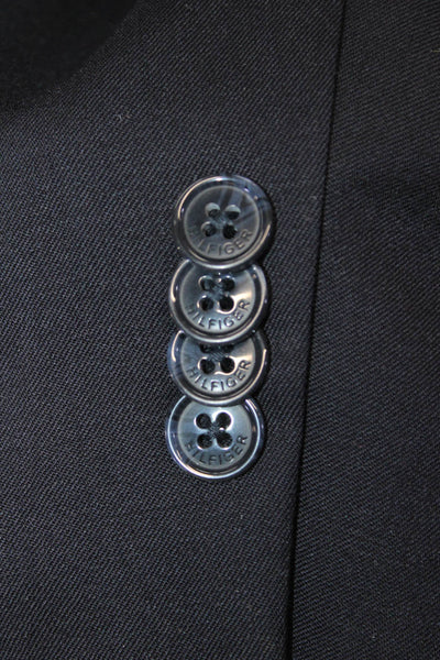 Tommy Hilfiger Mens Dark Blue Wool Blazer Collared Button Solid Fall Size 42