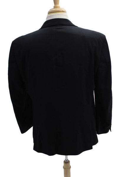 Tommy Hilfiger Mens Dark Blue Wool Blazer Collared Button Solid Fall Size 42