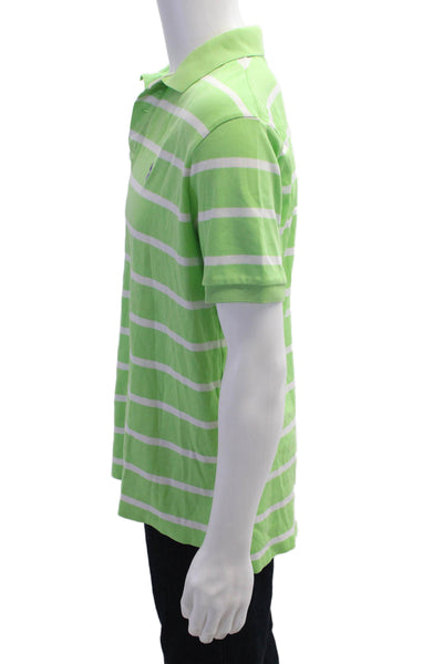 Polo Ralph Lauren Mens Green Striped Cotton Collared Polo Short Sleeve Size M