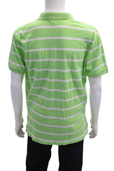 Polo Ralph Lauren Mens Green Striped Cotton Collared Polo Short Sleeve Size M