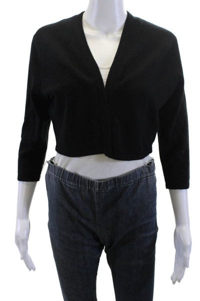 Neiman Marcus Women Cardigan Black Cashmere V-Neck 3/4 Sleeve Classic Size L