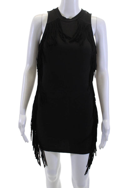 Topshop Womens Black Cotton Bodycon Mini Dress Sleeveless Crew Neck Size 2