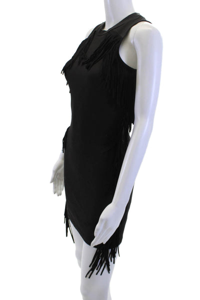Topshop Womens Black Cotton Bodycon Mini Dress Sleeveless Crew Neck Size 2