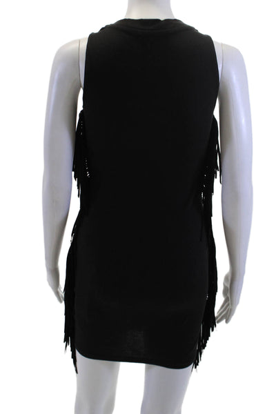 Topshop Womens Black Cotton Bodycon Mini Dress Sleeveless Crew Neck Size 2