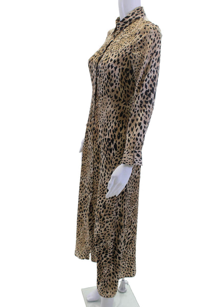 MNG Women Shirt Dress Beige Animal Print Long Sleeve Full-Length Size 2