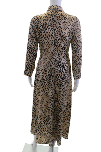 MNG Women Shirt Dress Beige Animal Print Long Sleeve Full-Length Size 2