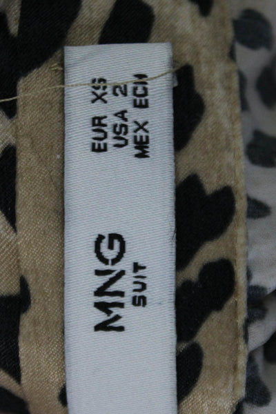 MNG Women Shirt Dress Beige Animal Print Long Sleeve Full-Length Size 2
