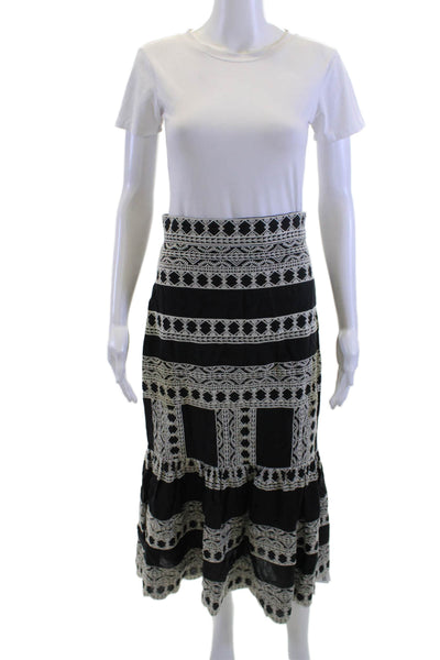 Zara Womens Maxi Peasant Skirt Black Linen Blend Geometric Long Size XS