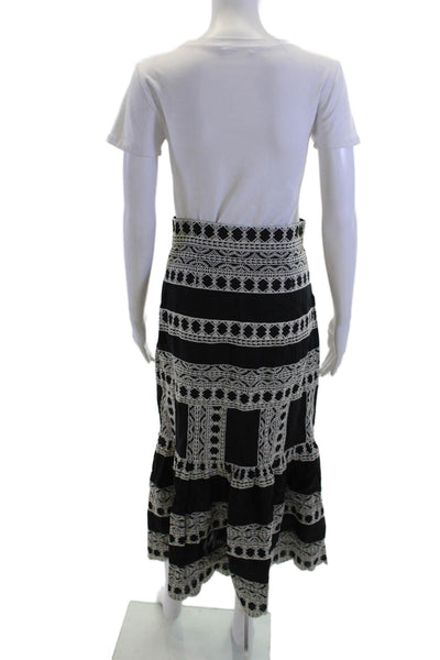 Zara Womens Maxi Peasant Skirt Black Linen Blend Geometric Long Size XS