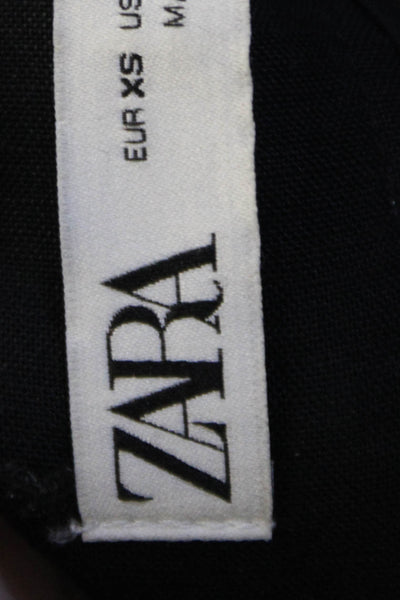 Zara Womens Maxi Peasant Skirt Black Linen Blend Geometric Long Size XS