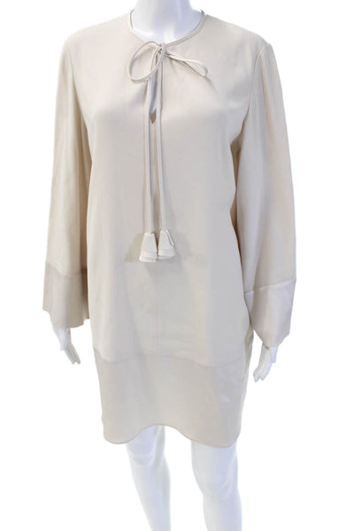 Paule Ka Womens Shift Dress Beige Long Sleeve Knee Length Size S