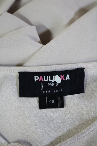 Paule Ka Womens Shift Dress Beige Long Sleeve Knee Length Size S
