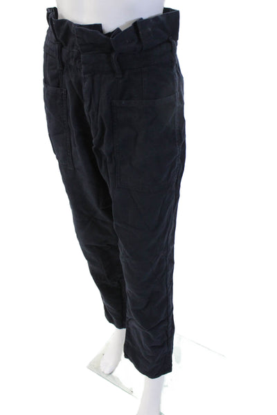 Joes Jeans Unisex Black Cropped Paperbag Pants Button Linen Cotton Size 27