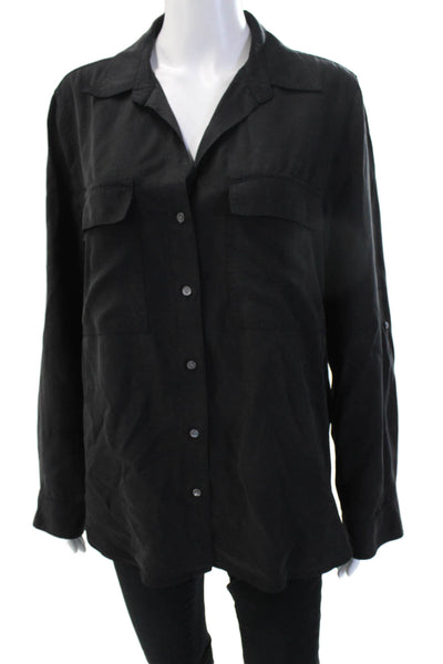 Babaton Women Basic Black Lyocell Collared Button Up Long Sleeve Top Size M