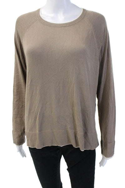 Zara Women Pullover Brown Viscose Acrylic Army Round Neck Long Sleeve Size M
