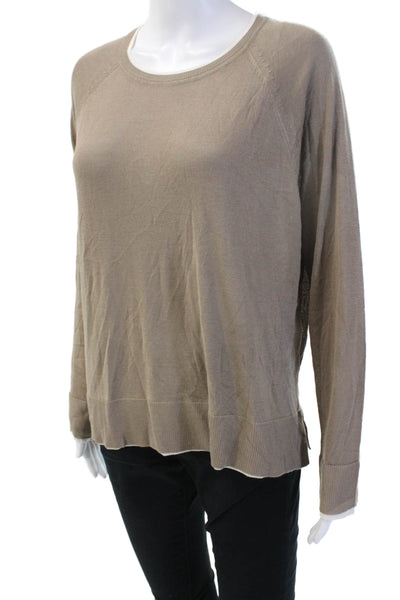 Zara Women Pullover Brown Viscose Acrylic Army Round Neck Long Sleeve Size M
