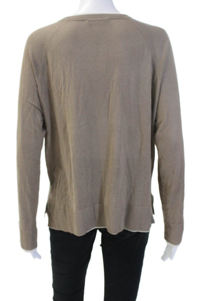 Zara Women Pullover Brown Viscose Acrylic Army Round Neck Long Sleeve Size M
