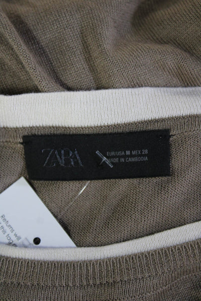 Zara Women Pullover Brown Viscose Acrylic Army Round Neck Long Sleeve Size M